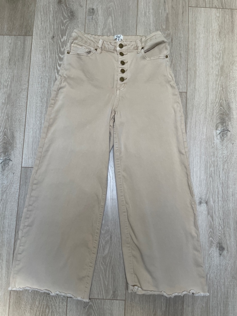 easel Wide Leg Button-Front Jeans in Beige